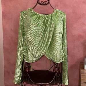 Green sequin crop top with long sleeves